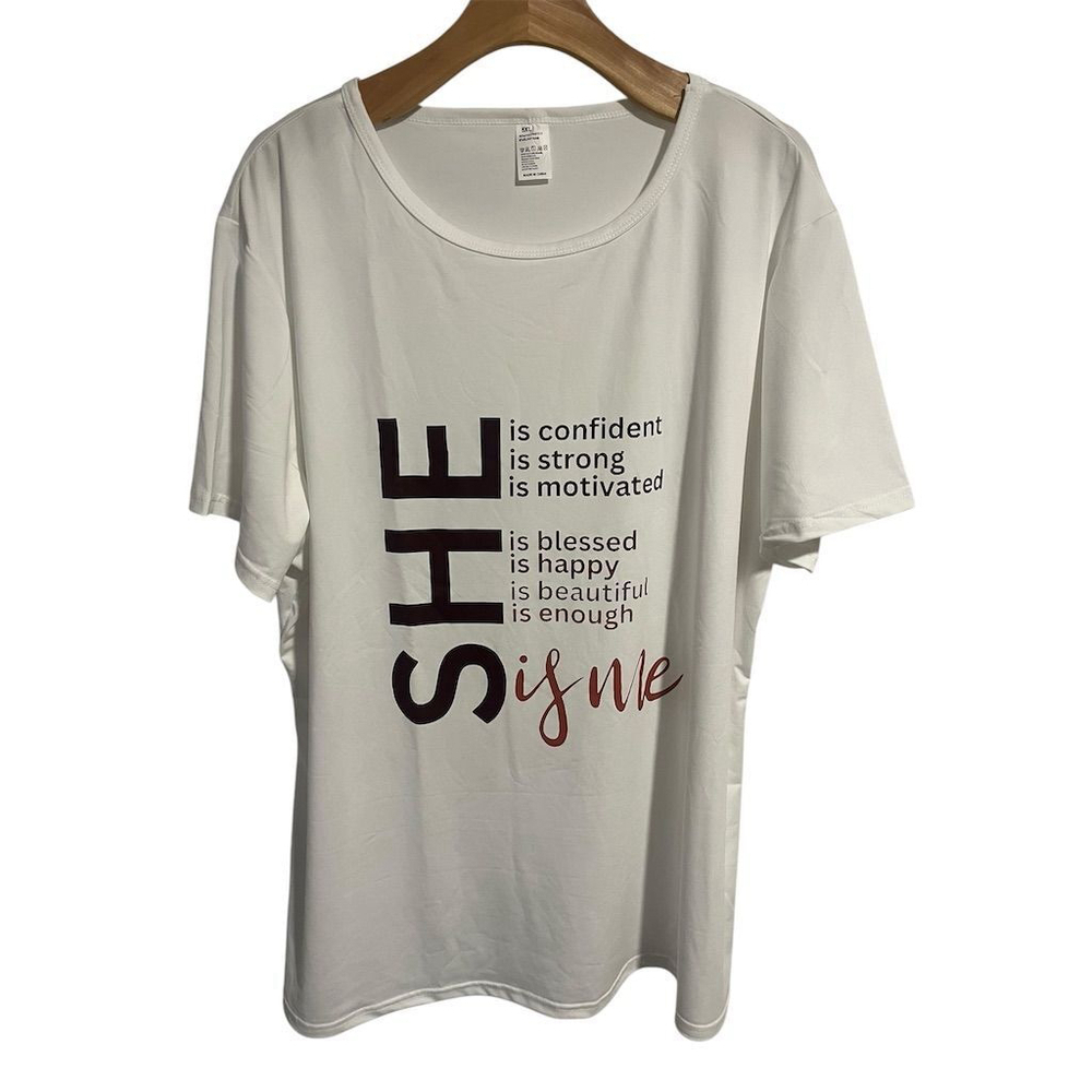 Shein White Graphic T-Shirt Women's 5XL